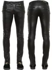 hommes balmain straight biker jeans hiphop pants leather